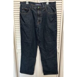 lr Jeans Dark Blue Straight Wide Leg Stitching Embroidered Logo Zip Jean Size 40